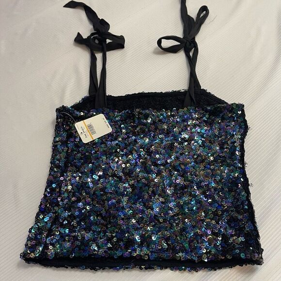 NWT Free People Intimately Hey Girl Tie Strap Sequin Cami Top in Night Sz Small - Picture 8 of 8